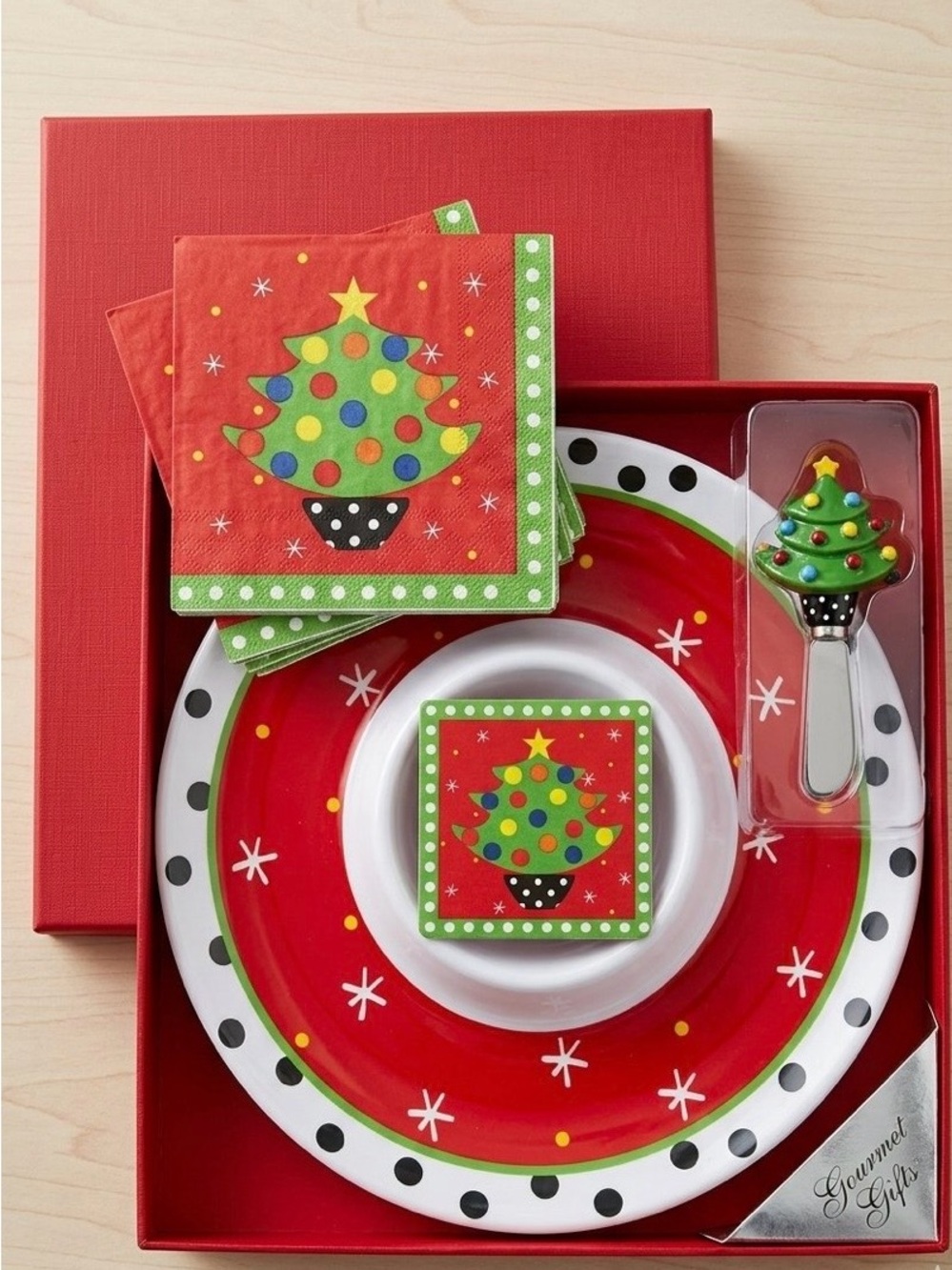 Holiday Christmas Tree  Chip & Dip Plate Platter and Napkin Set